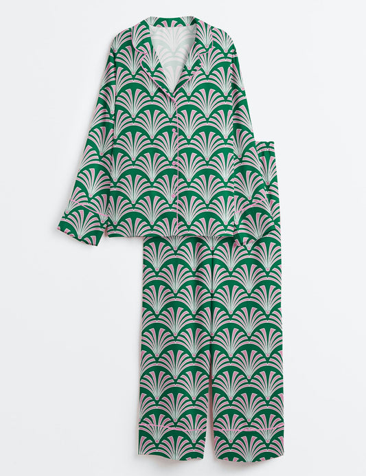 Women's Wicked Art Deco Long Sleeve Satin Pajama Set