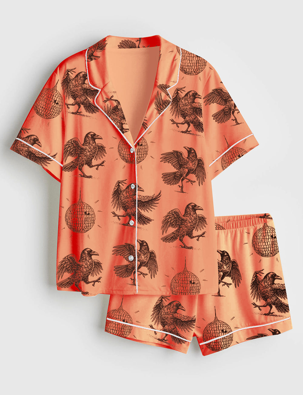 Women’s Murder on the Dance Local Murder Vintage Raven Witchy Crow Dark Academia Trendy Short Sleeve Satin Pajama Set