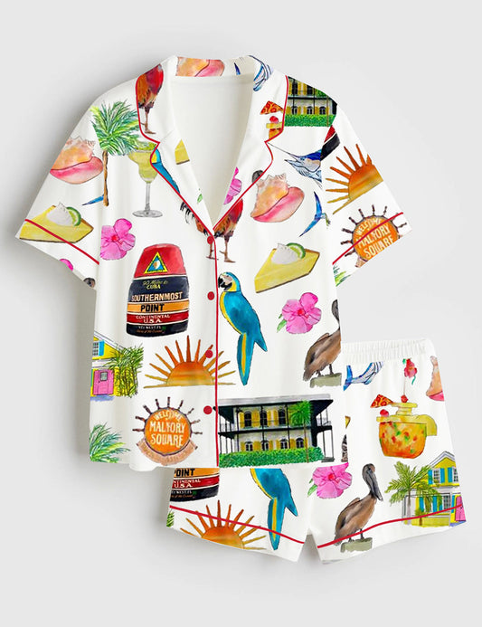 Women's Key West Florida Travel Short Sleeve Satin Pajama Set