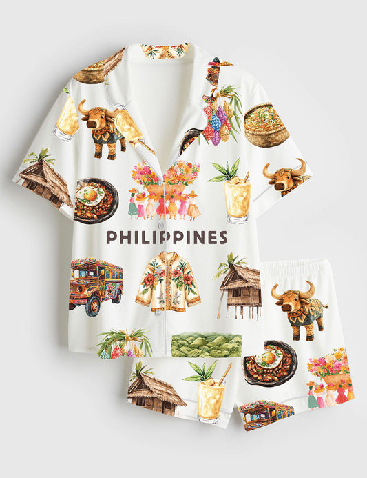 Women’s Philippines Travel It's More Fun In The Philippines Short Sleeve Satin Pajama Set