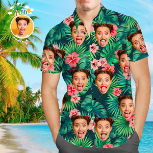 Custom Tropical Shirts Custom Pet Face Hawaiian Shirt Leaves & Flowers Shirt