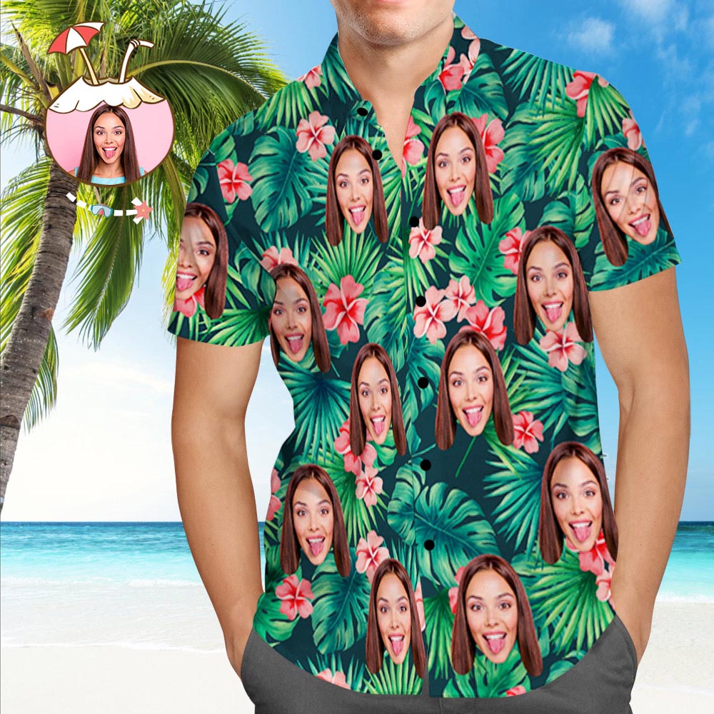 Black Friday Custom Tropical Shirts Custom Dog Face Hawaiian Shirt Leaves & Flowers Shirt for Christmas Gifts