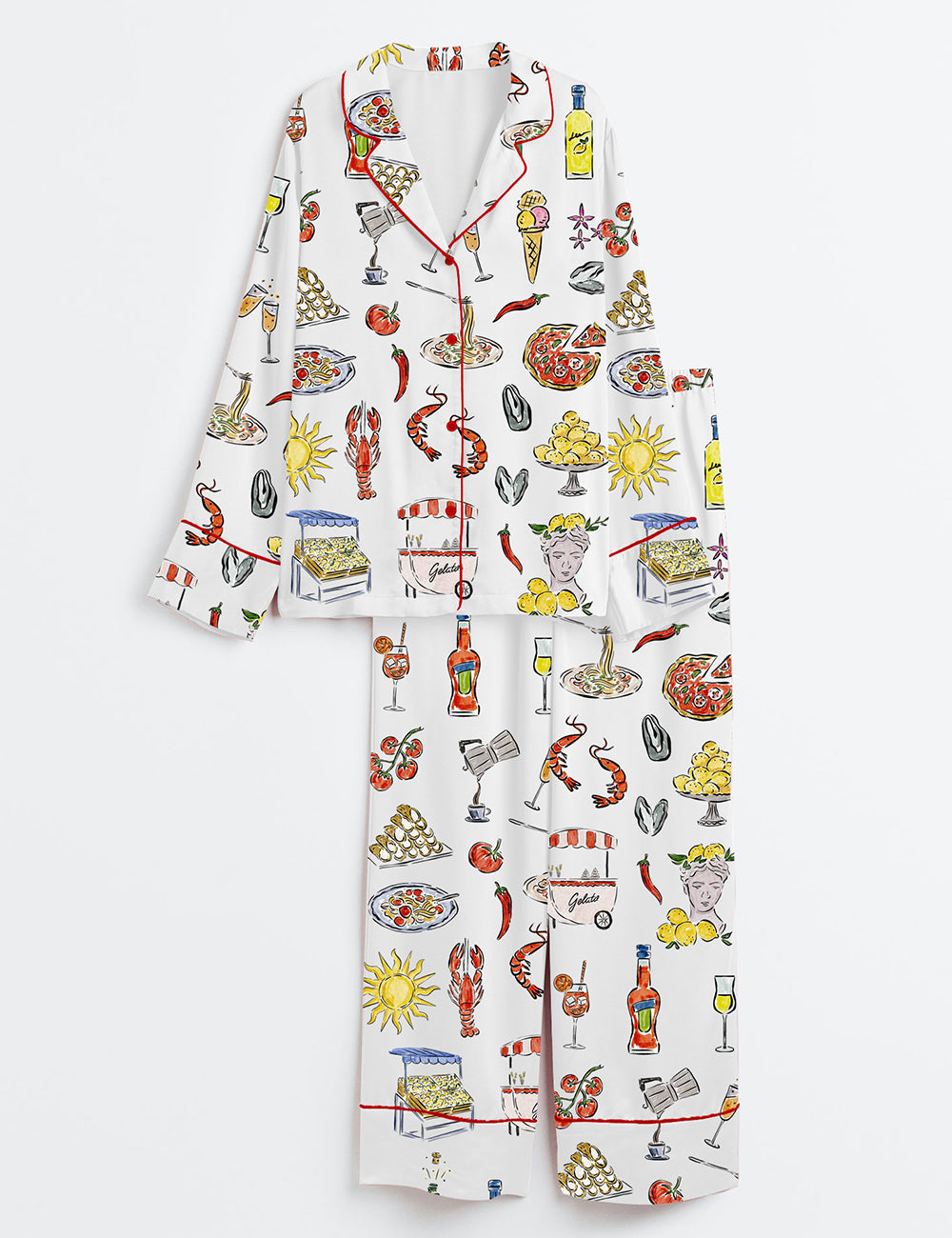 Women’s Italian Dinner Wedding And Bachelorette Party Italian Summer Food Long Sleeve Satin Pajama Set