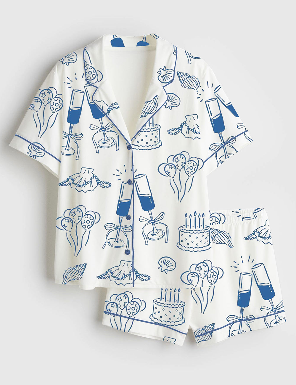 Women’s Beach Coastal Birthday Party Favors Summer Short Sleeve Satin Pajama Set