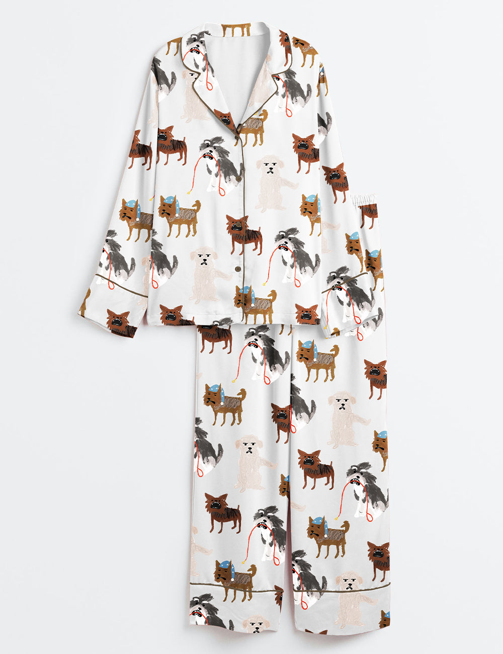 Women’s Vicious Puppy Dogs Lover Long Sleeve Satin Pajama Set