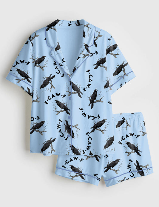 Women’s F-Caw-F Funny Gothic Raven Crow Short Sleeve Satin Pajama Set