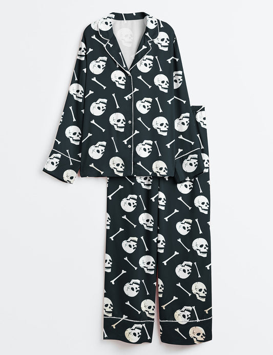 Women’s Skulls Sketlon Long Sleeve Satin Pajama Set