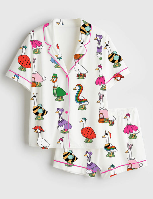 Women’s Silly Goose Short Sleeve Satin Pajama Set