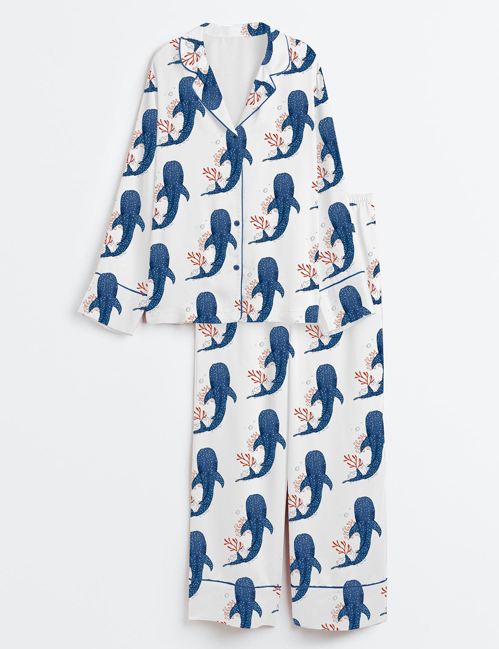 Women’s Whale Ocean Coconut Girl Jesus Beach Long Sleeve Satin Pajama Set