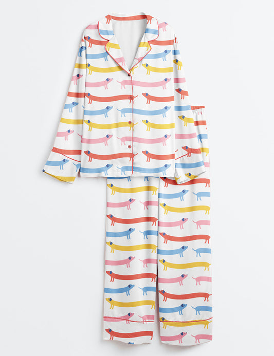 Women's Cute Weenie Dachshund Long Sleeve Satin Pajama Set