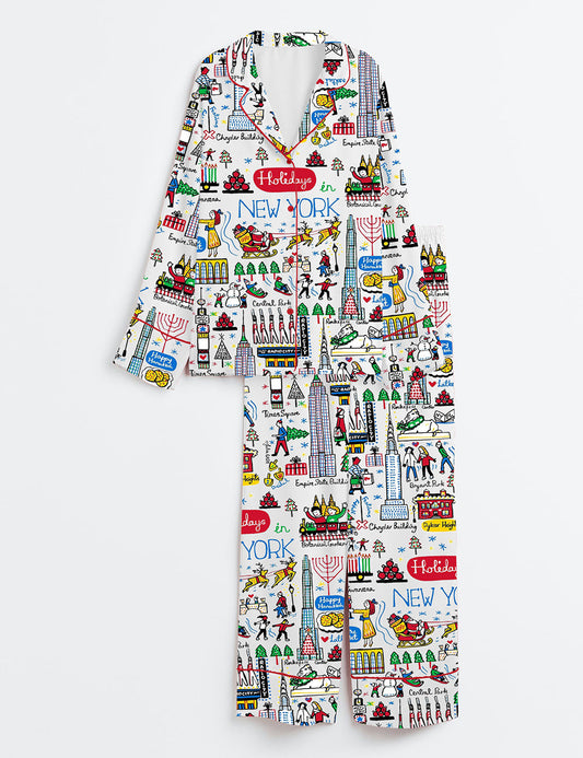 Women's Christmas Holidays In New York Long Sleeve Satin Pajama Set