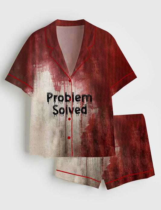 Women’s Problem Solved Bloody Horror Halloween Short Sleeve Satin Pajama Set