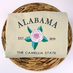 Alabama State Sweatshirt or Hoodie, Embroidered Gift - Est. 1819 Camellia Flower