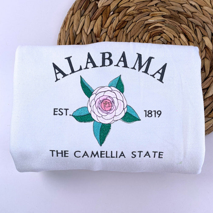 Alabama State Sweatshirt or Hoodie, Embroidered Gift - Est. 1819 Camellia Flower