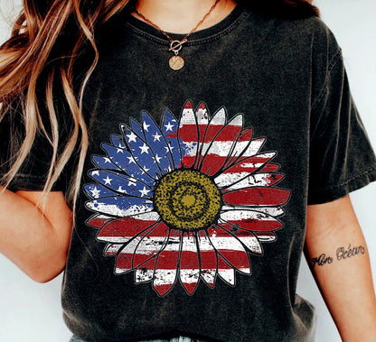 America Sunflower T-shirt, USA Flag Flower Shirt, Gave til American, 4th Of July Flag Grafisk T-Shirt, Freedom T-Shirt, Independence Shirt