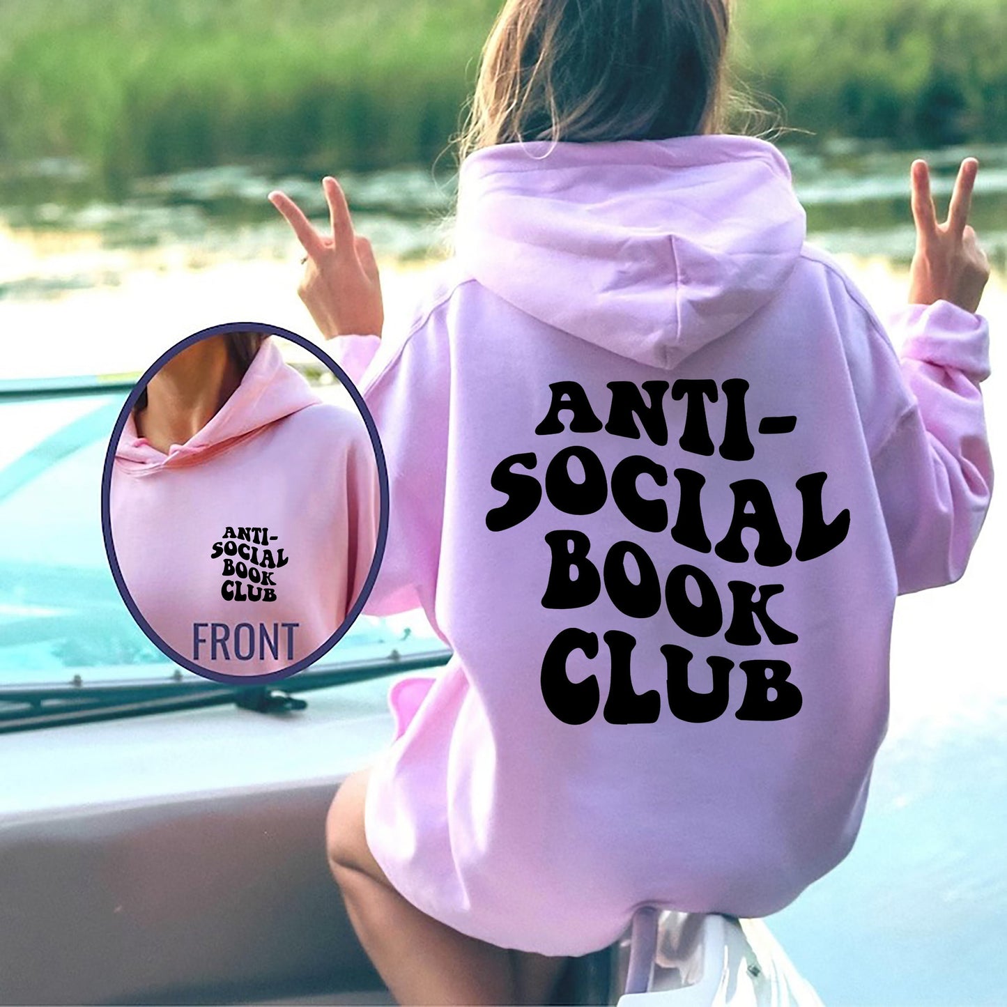 Anti Social Book Club Front and Back Hoodie, Booktrovert, Bookish Gift, Bookish Merch, Gift for a Reader, Book Clothes, Book Lover Gifts