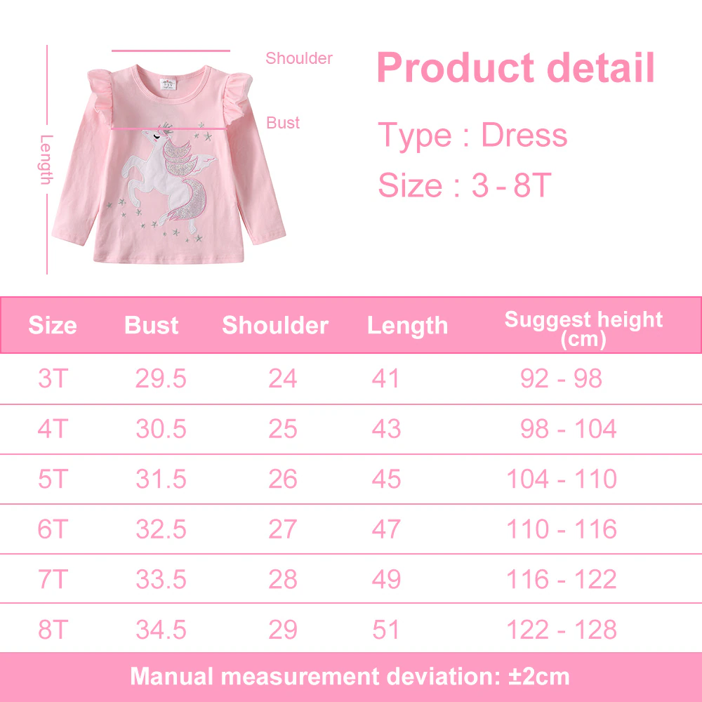 Kids Unicorn Cartoon T Shirt Girls Clothes Long Sleeve Tee Spring Casual Wear Tops Toddlers Pink Tees Children Clothing
