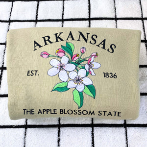 Arkansas State Sweatshirt or Hoodie, Embroidered Gift - Est. 1836 Apple Blossom Flower