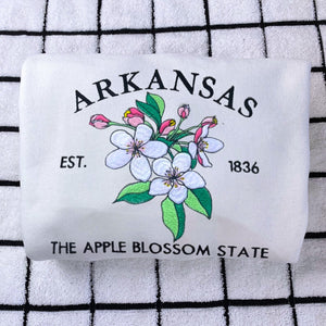 Arkansas State Sweatshirt or Hoodie, Embroidered Gift - Est. 1836 Apple Blossom Flower