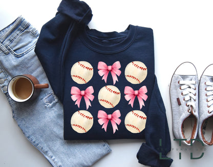 Baseball Coquette Bow Sweatshirt, Cute Baseball Crewneck, Baseball Sweatshirt, Baseball Sweatshirt For Mom, Baseball Outfit, Baseball Gift