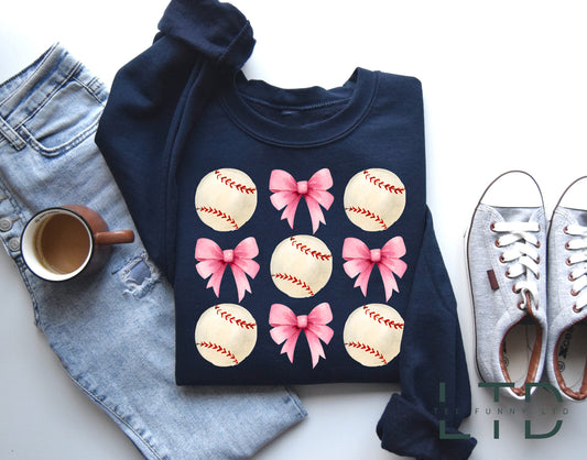 Baseball Coquette Bow Sweatshirt, Cute Baseball Crewneck, Baseball Sweatshirt, Baseball Sweatshirt For Mom, Baseball Outfit, Baseball Gift