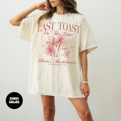 Beach Bachelorette Party Tees - Last Toast on the Coast Custom Shirts, Personalized Luxury Bach Tops, Social Club Bachelorette Apparel Shirt
