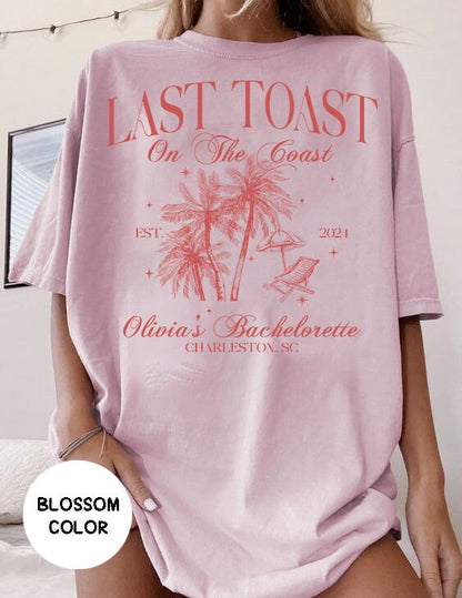 Beach Bachelorette Party Tees - Last Toast on the Coast Custom Shirts, Personalized Luxury Bach Tops, Social Club Bachelorette Apparel Shirt