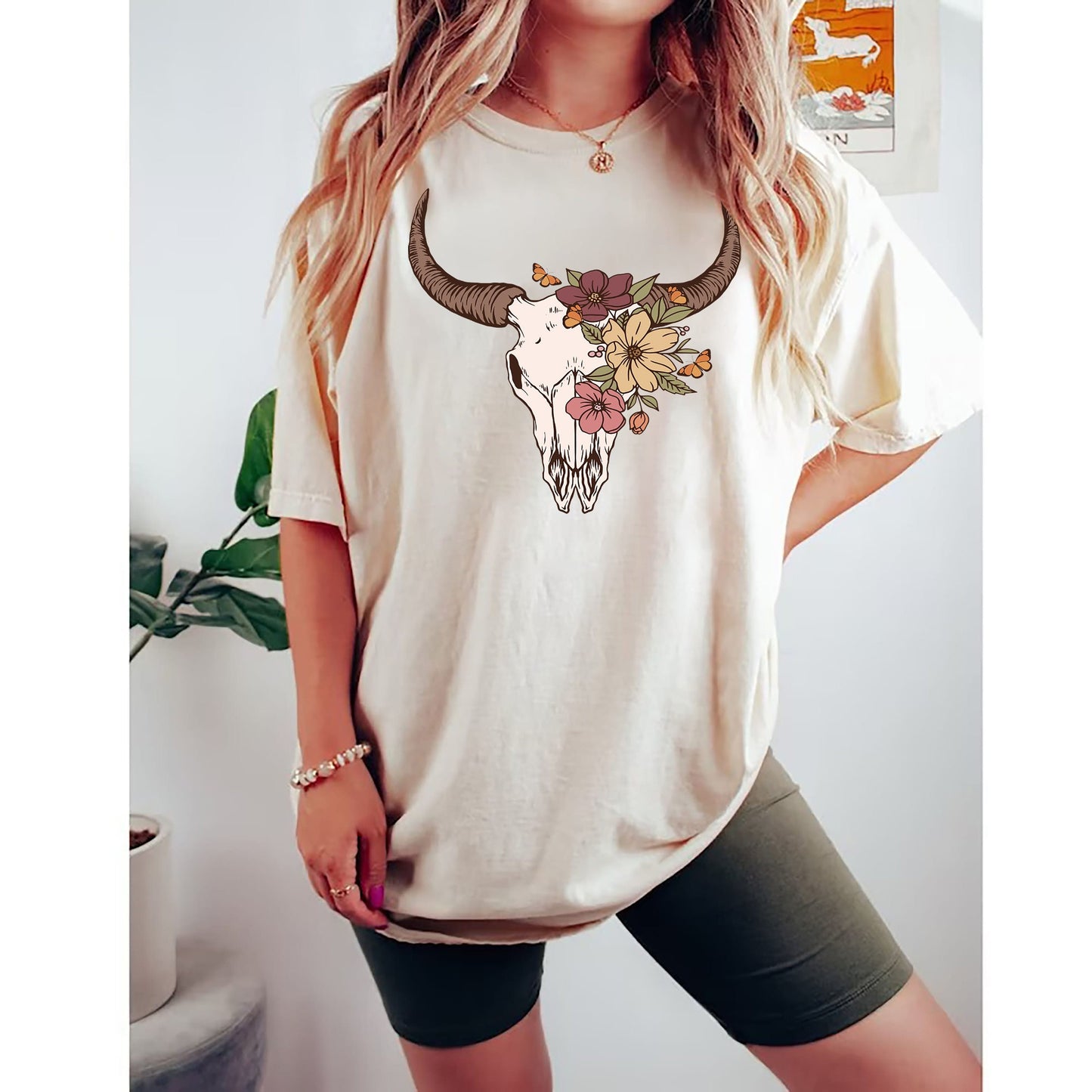 Boho Cow Skull Shirt, Country shirt, Wild west Shirt, Western Graphic Tee, Cowgirl Shirt, Bull Skull Shirt, Southwest Shirt Western tee
