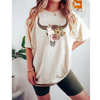 Boho Cow Skull Shirt, Country shirt, Wild west Shirt, Western Graphic Tee, Cowgirl Shirt, Bull Skull Shirt, Southwest Shirt Western tee