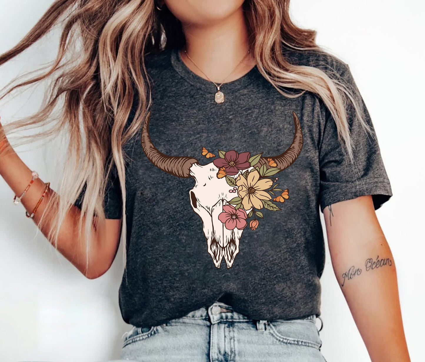 Boho Cow Skull Shirt, Country shirt, Wild west Shirt, Western Graphic Tee, Cowgirl Shirt, Bull Skull Shirt, Southwest Shirt Western tee