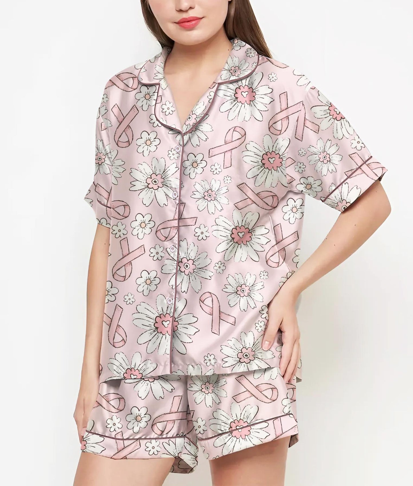 Breast Cancer Gifts, Breast Cancer Shirt, Pajamas Satin Set, Breast Cancer Awareness, Mother Gift, Gift For Women, Pink Ribbon Breast Cancer 146