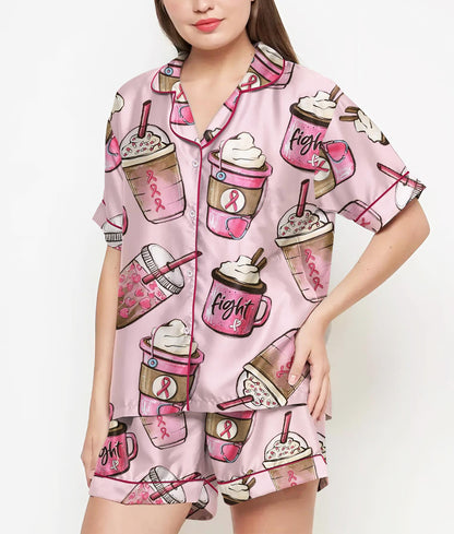 Breast Cancer Gifts, Breast Cancer Shirt, Pajamas Satin Set, Breast Cancer Awareness, Mother Gift, Gift For Women, Pink Ribbon Breast Cancer