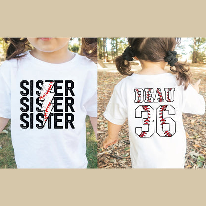 Baseball børneskjorte, brugerdefineret baseball søster skjorte, lille børn søster baseball, storebror baseball skjorte, toddler pige baseball søskende t-shirt