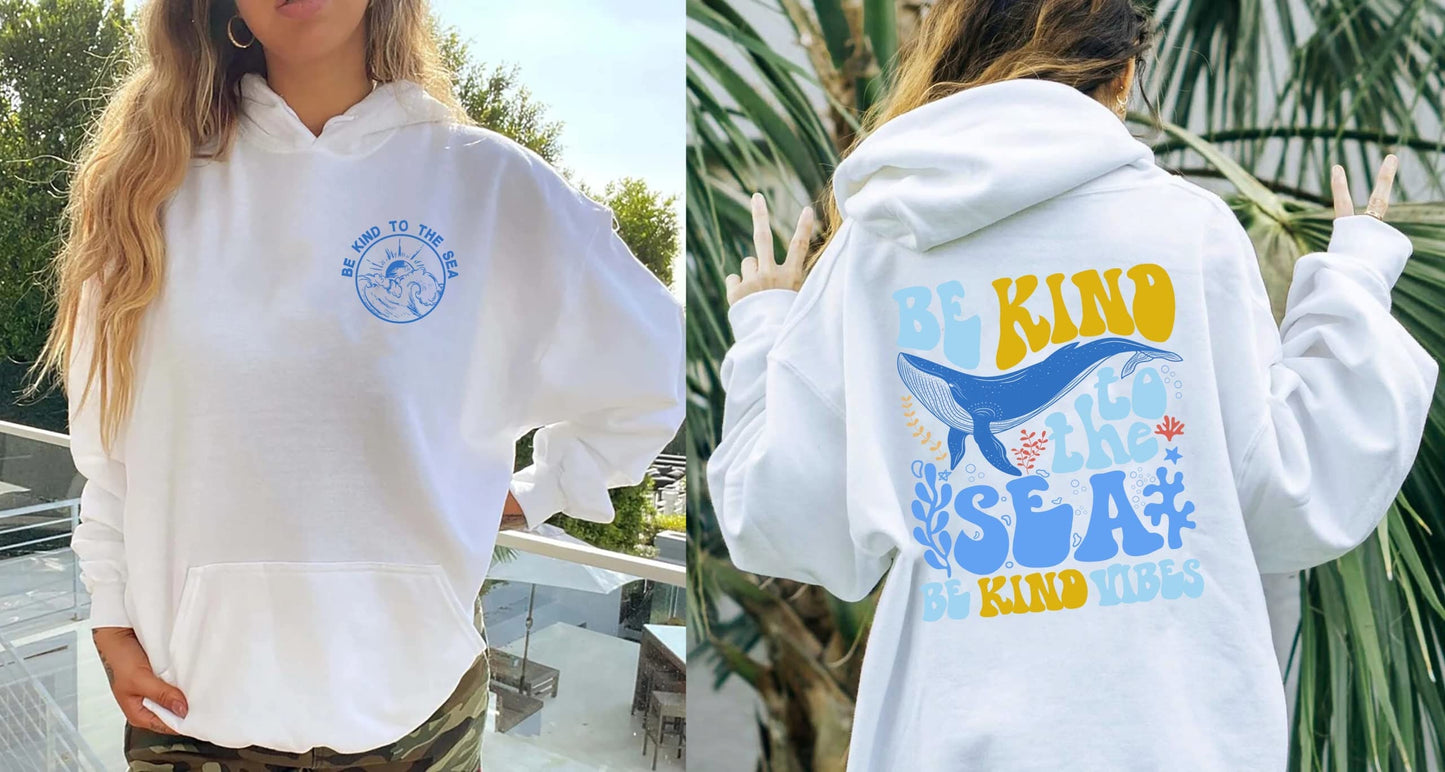 Be Kind To The Sea Hoodie, Summer Holiday Hoodie, Beach Vacation Sweatshirt, Coconut Girl Aesthetic, Ocean Beach Surf T-Shirt, Trendy Shirt