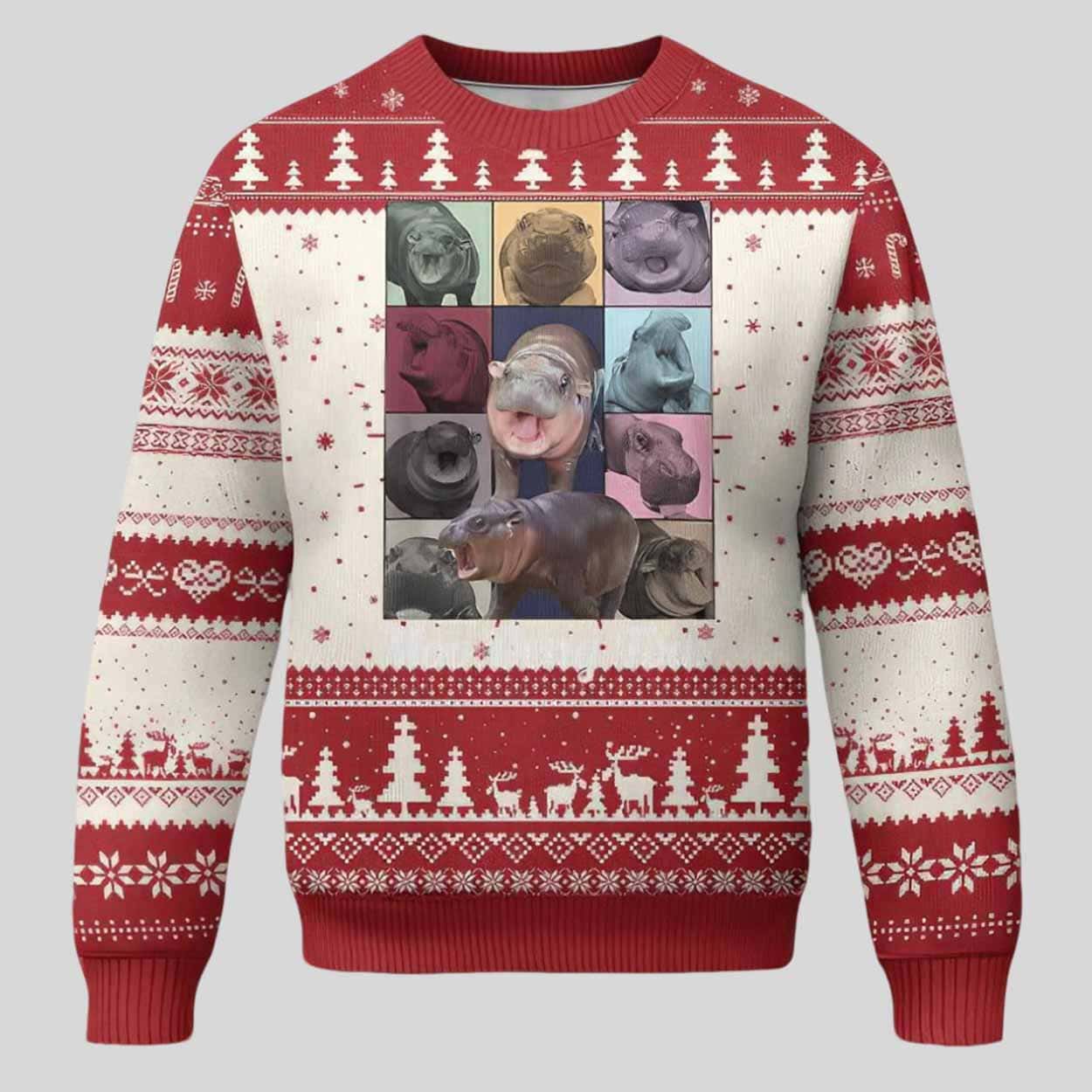 Bouncy Cute Pygmy Hippopotamus Ugly Christmas Sweater