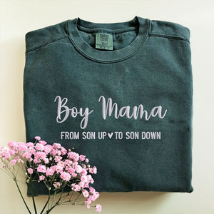 Boy Mama Sweatshirt or Hoodie with Embroidered Kids Names on Sleeve