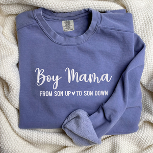 Boy Mama Sweatshirt or Hoodie with Embroidered Kids Names on Sleeve