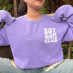 Boy Mom Club Sweatshirt or T-Shirt with Embroidered Kids Names on Sleeve