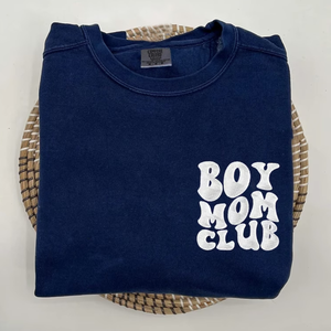 Boy Mom Club Sweatshirt or T-Shirt with Embroidered Kids Names on Sleeve