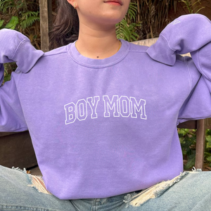 Boy Mom Sweatshirt or Hoodie with Embroidered Names on Sleeve