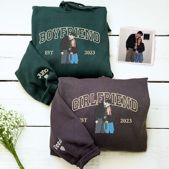 Boyfriend and Girlfriend Sweatshirt or Hoodie, Personalized Embroidered Valentine's Day Gifts For Him Her