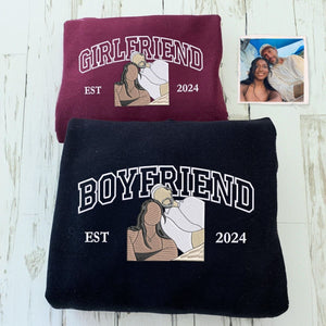 Boyfriend and Girlfriend Sweatshirt or Hoodie, Personalized Embroidered Valentine's Day Gifts For Him Her