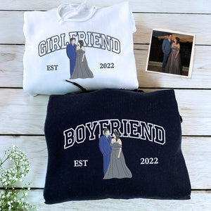 Boyfriend and Girlfriend Sweatshirt or Hoodie, Personalized Embroidered Valentine's Day Gifts For Him Her