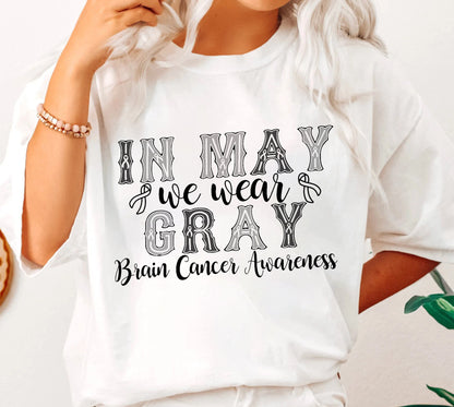 Brain Cancer Tee Shirt, Awareness Month Clothing, Brain Cancer T-shirt, In May We Wear Gray Shirt, Leopard Print Cancer T-shirt, Cancer Gift