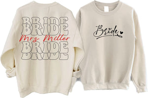 Bride Personalized Sweatshirt, Customized Bride Mrs Last Name Sweatshirt, New Mrs Sweatshirt, Wifey Sweatshirt, Bride Shirt, Fiance Shirt