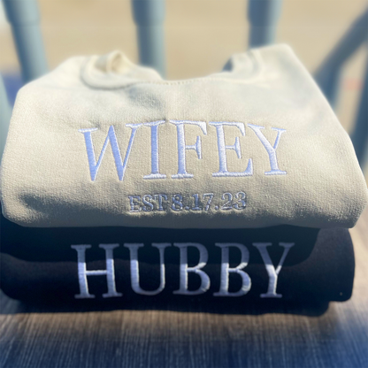 Bride Sweatshirt, Custom Bride Crewneck Est 2024 Embroidered with Initial Heart Sleeve