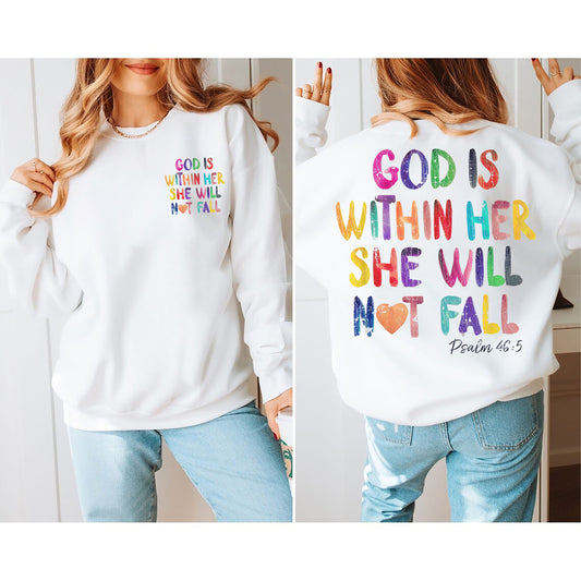 Christian Sweatshirt, God Is Within Her She Will Not Fall Sweater, Christian Bible Verse Shirt, Easter Religious Tshirt, Bible Verse tee