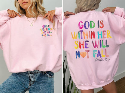 Christian Sweatshirt, God Is Within Her She Will Not Fall Sweater, Christian Bible Verse Shirt, Easter Religious Tshirt, Bible Verse tee