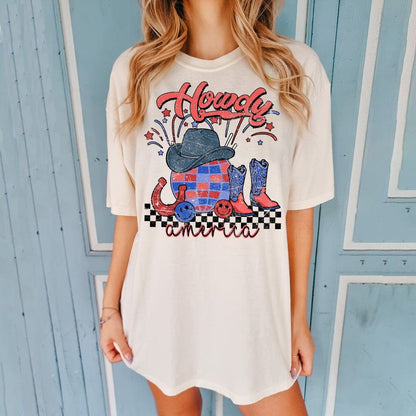 Comfort Colors Howdy American, Western Shirt, Cute Shirt, Western Graphic, for Women, Red White & Blue, 4th of July Shirt, Country Music