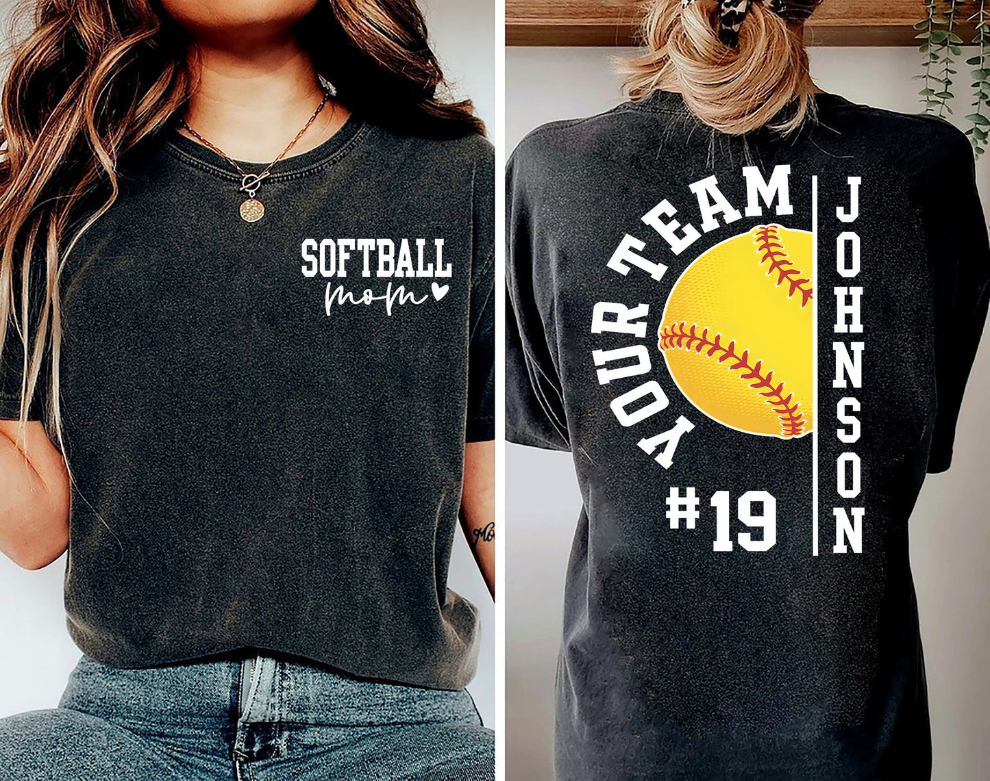 comfort colors Personalized Softball Mom Shirt, Custom Mama Softball Tee,Child Name & Number Softball Game Season Shirt,Game day Sports Mama
